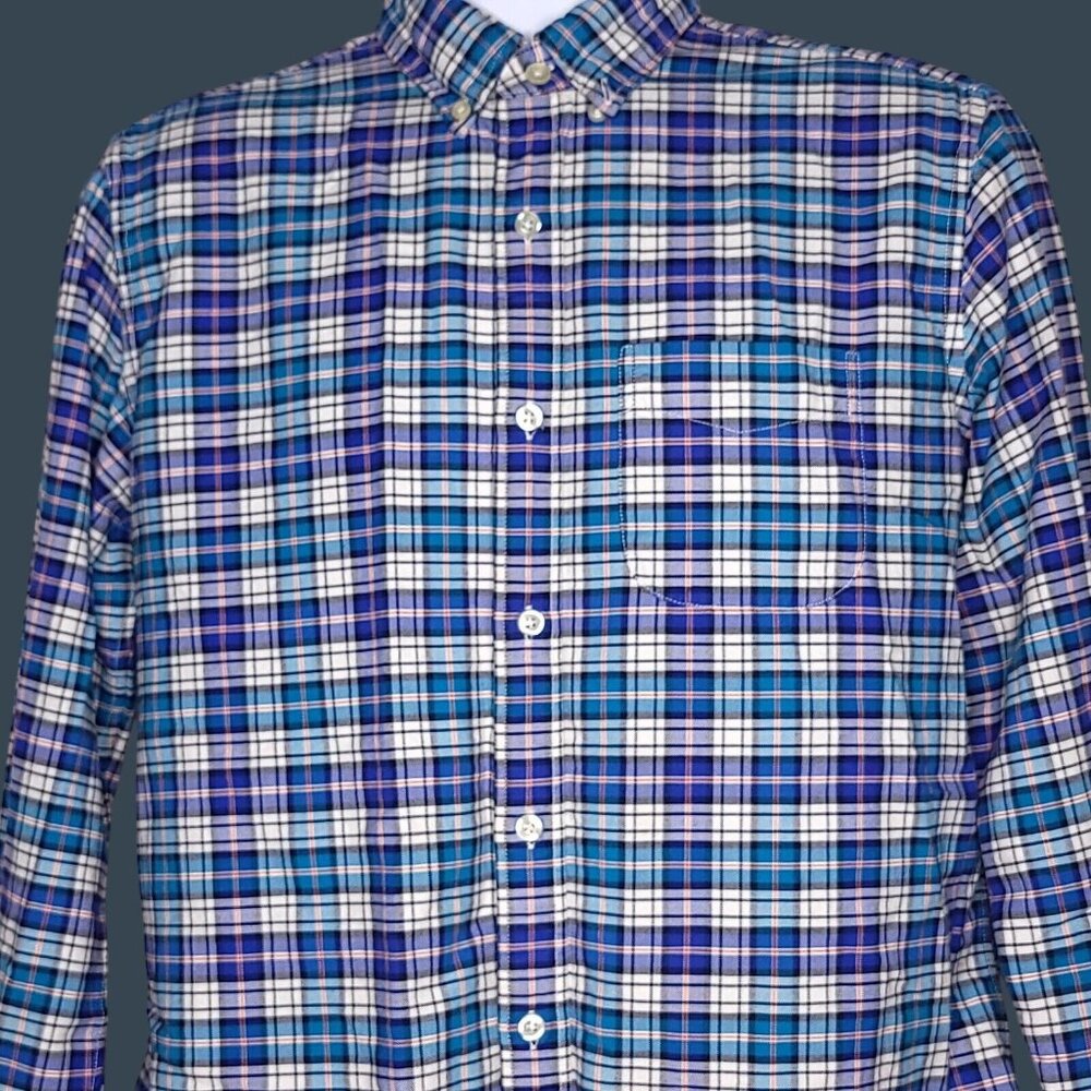 Gap Mens Button Down Casual Long Shirt M Blue White Plaid Cotton